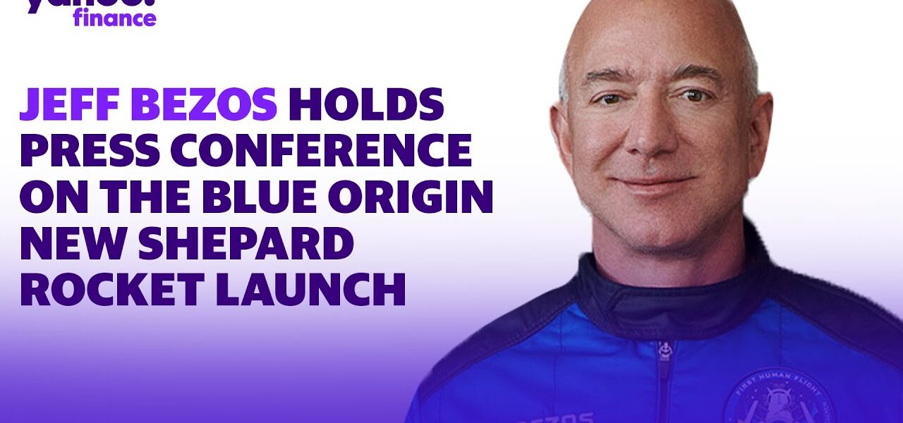 Jeff Bezos holds a press conference on the Blue Origin New Shepard rocket launch