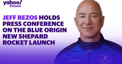 Jeff Bezos holds a press conference on the Blue Origin New Shepard rocket launch