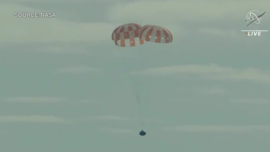 Watch: NASA’s Orion Space Capsule Splashes Down in the Pacific Ocean