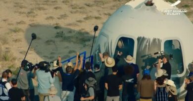 Jeff Bezos and Crew Emerge From Blue Origin Capsule